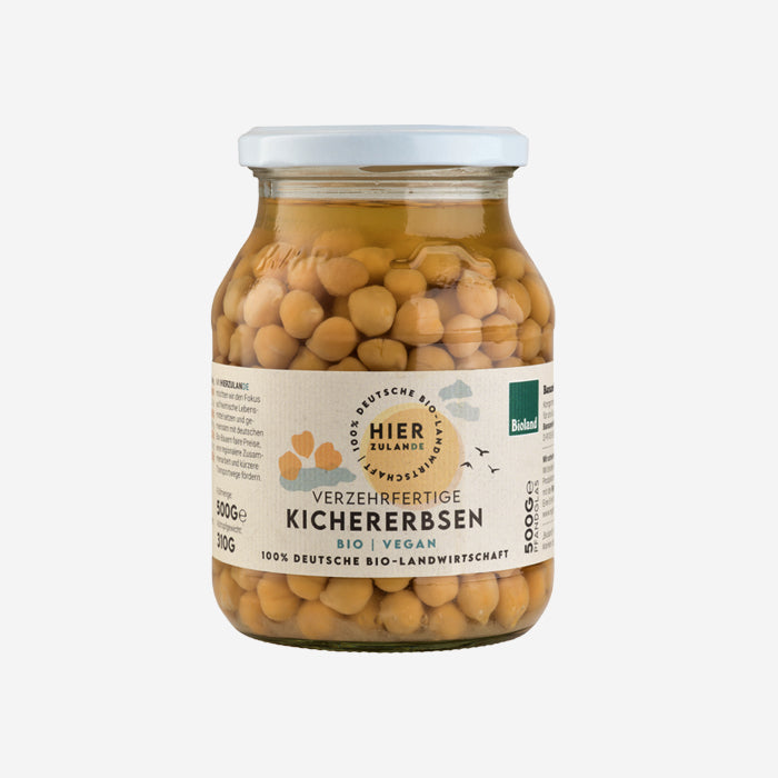 Bio-Kichererbsen im 500g Pfandglas, Abtropfgewicht: 320g