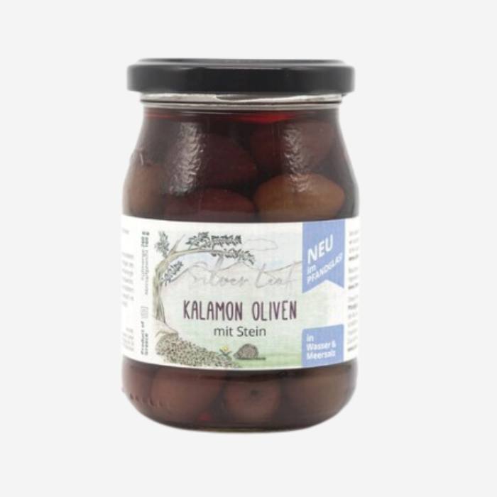Bio-Kalamon Oliven im Pfandglas, Abtropfgewicht 160g, in Lake, mit Stein